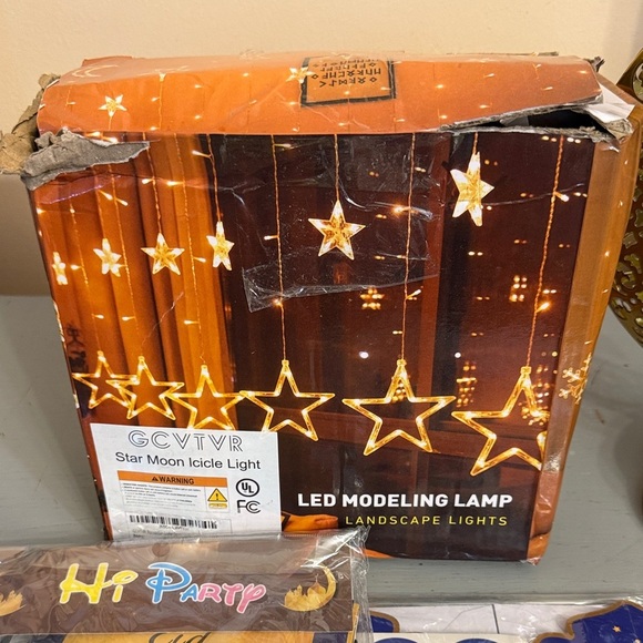 Ramadan Eid Decorations Set Crescent Moon Lamp with Star LED Lights Cards Banner - Picture 8 of 12